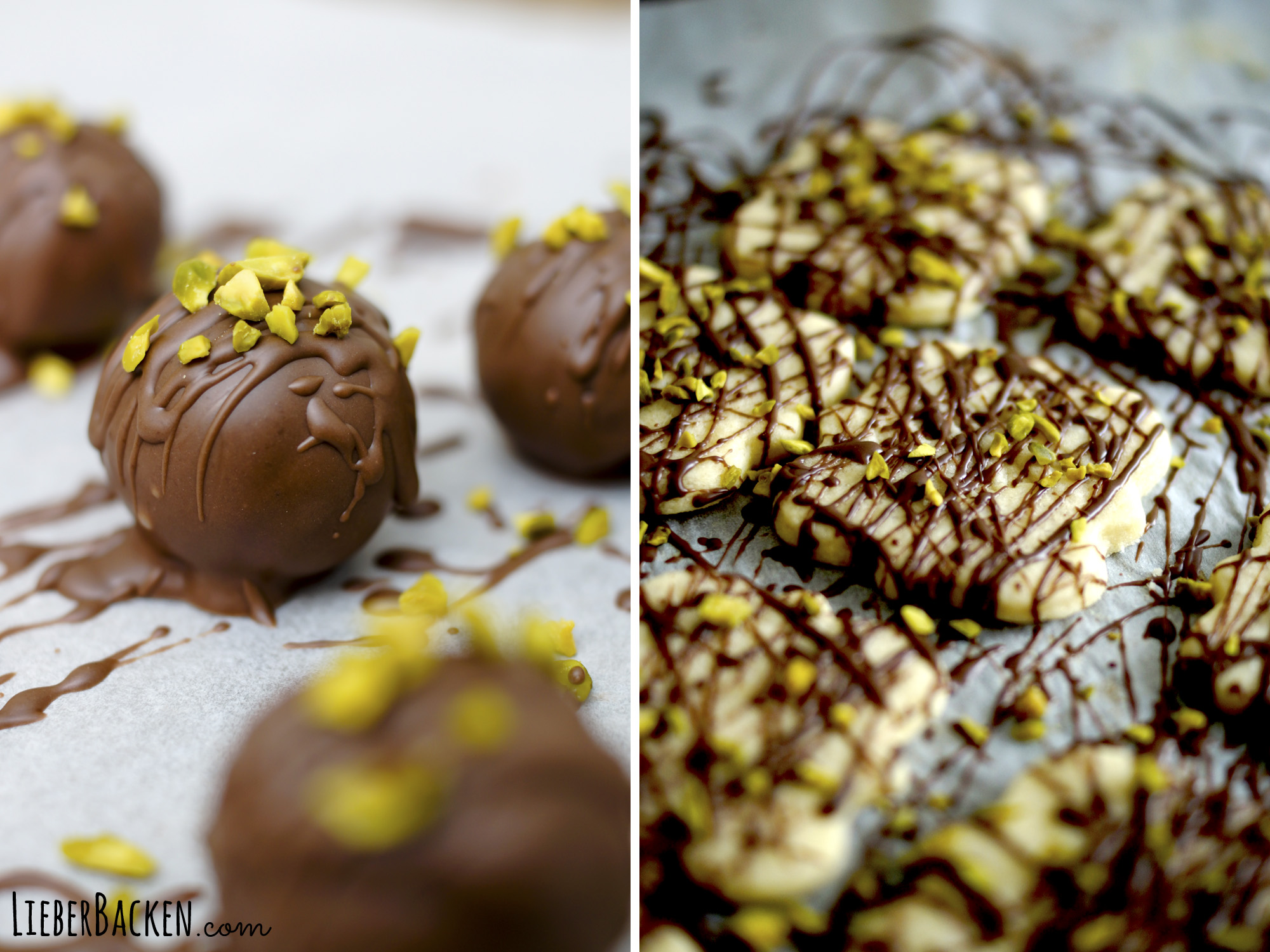 Schoko Pistazie im Doppelpack: Pralinen und Kekse