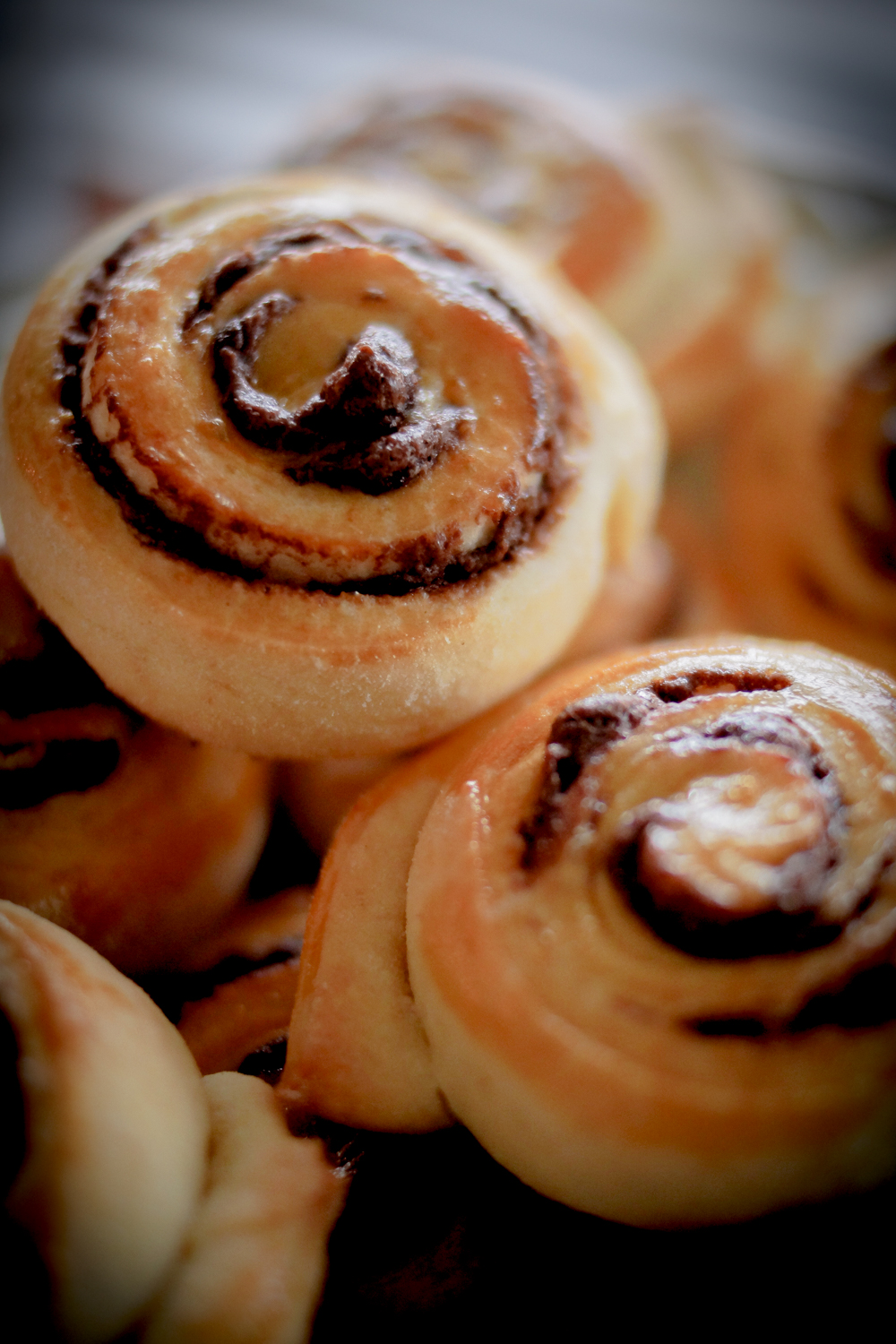 Nougatschnecken aus Hefeteig