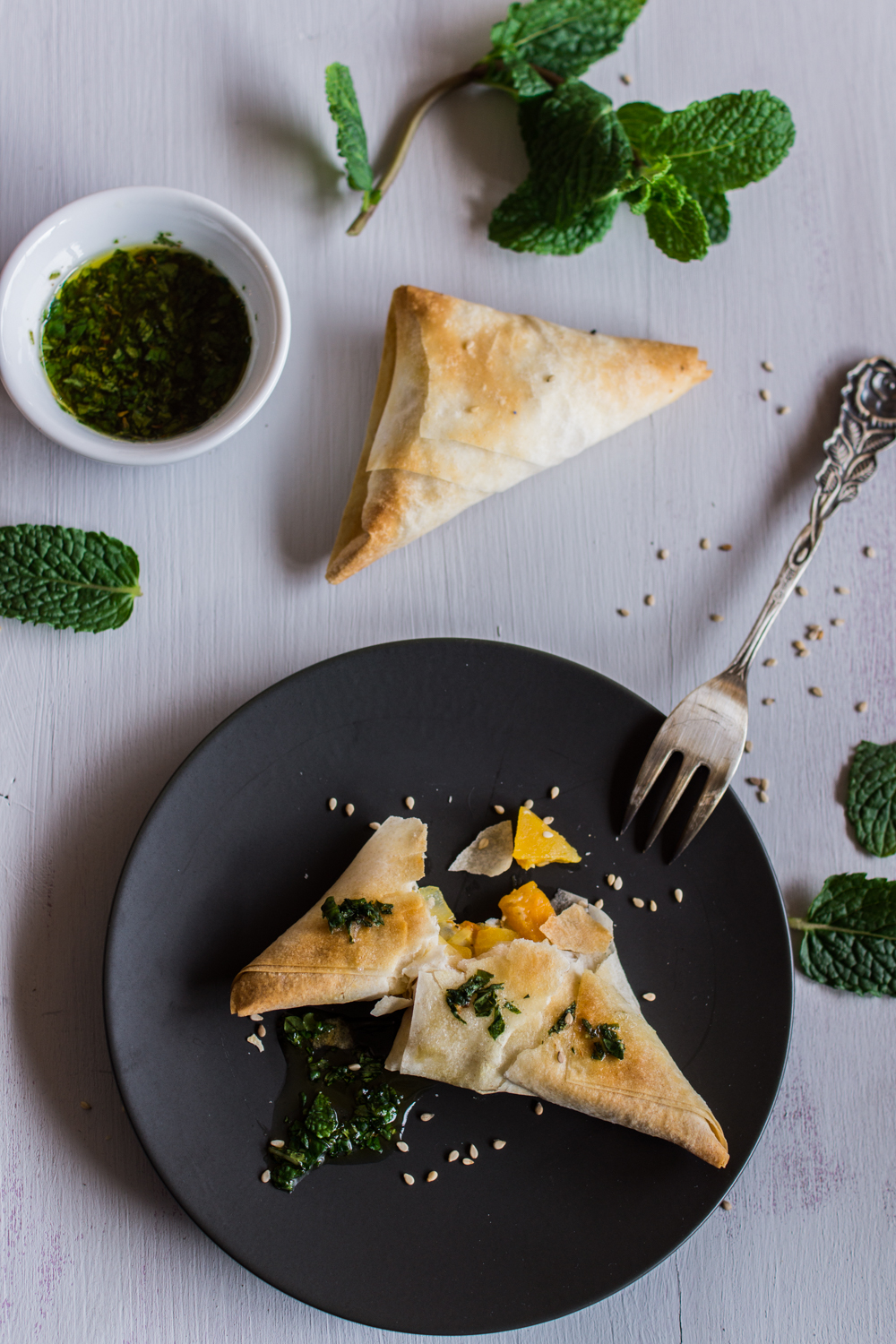 Gefüllte Filoteigtaschen mit Butternusskürbis und Feta aus dem Buch Streetfood