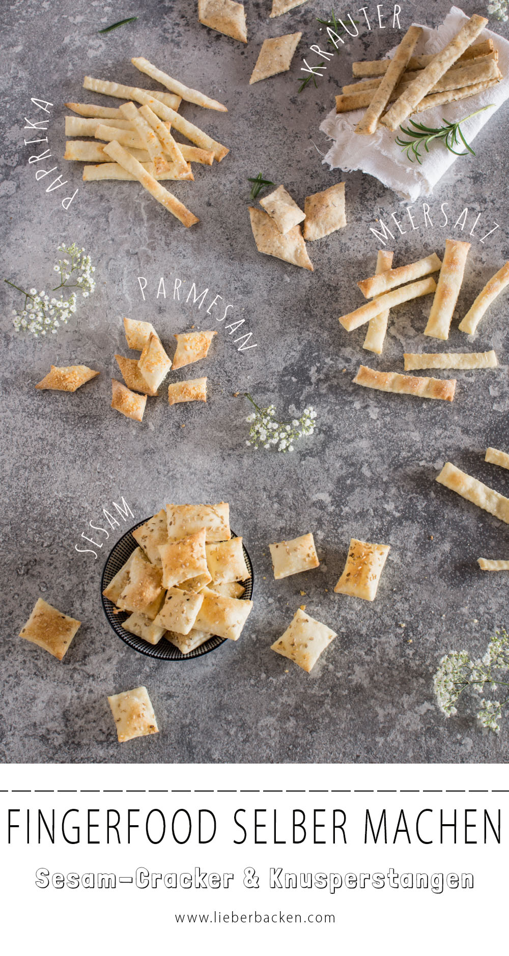 Fingerfood selber machen: Sesam Cracker & Knusperstangen mit Meersalz - einfaches und leckeres Rezept