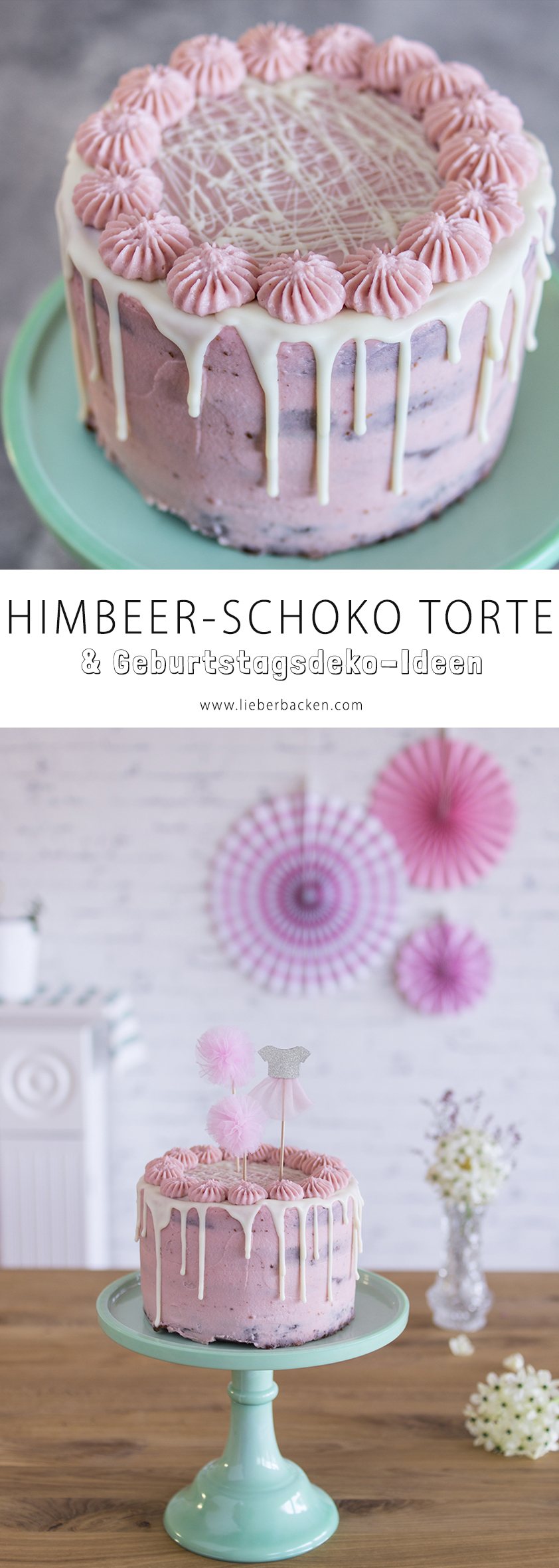 Himbeer Schoko Torte und Geburtstagsdeko-Ideen für einen Mädchen-Geburtstag