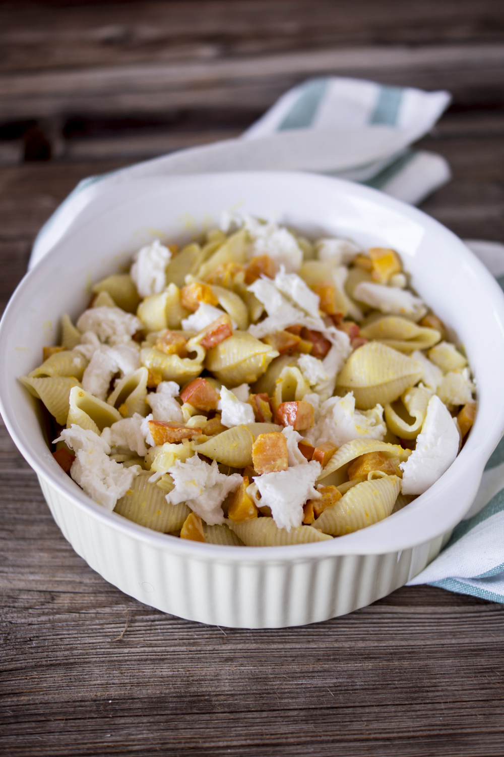 Einfaches Kürbisgericht - Conchiglie Rigate überbacken mit Mozzarella | leckeres Rezept