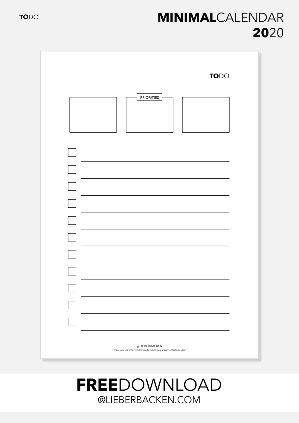 TO DO List - Free Printable Calender Bundle | Gratis Download TO DO Liste und kompletter Kalender