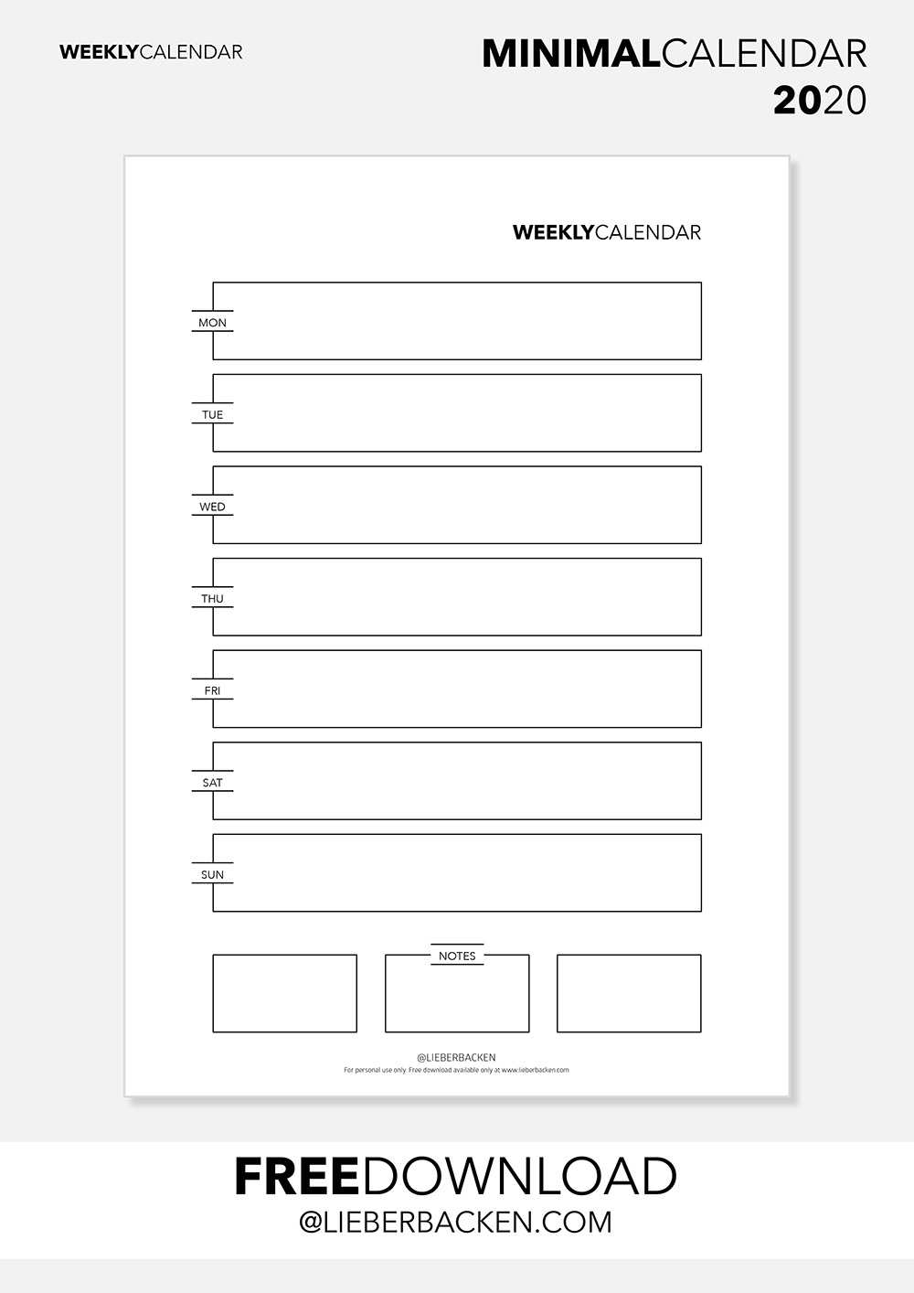 Weekly Calender - Free Printable Calender 2020 | Gratis Download Kalender 2020