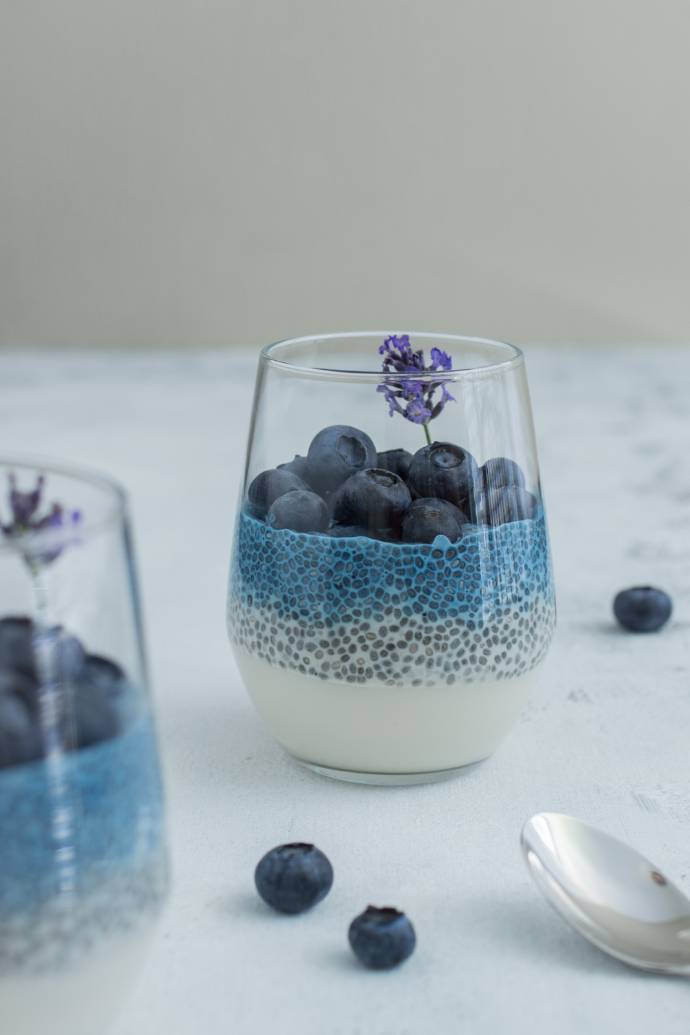 Natürlich Färben mit Farbpulver: Chia-Pudding mit Heidelbeeren