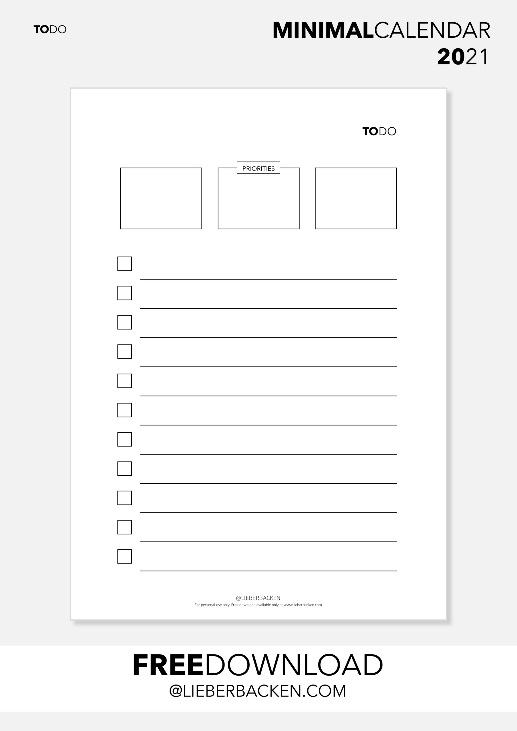 Minimal TO DO List | Free Download | Calendar 2021 