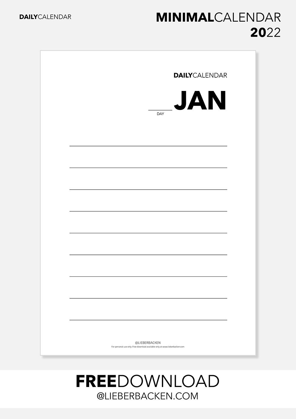 Kalender 2022 - Einzelne Tage, Gratis Download | Daily Overview - Free Download