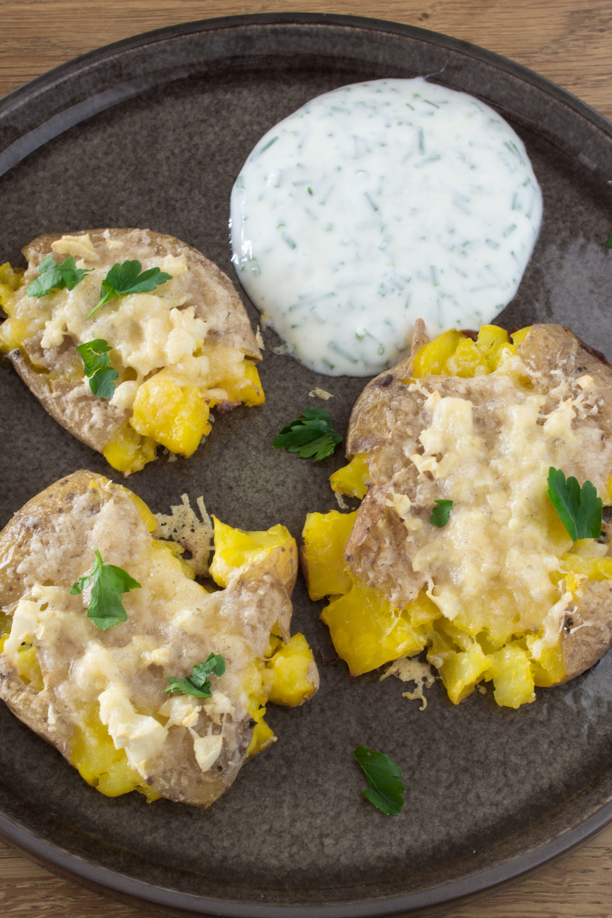 Quetschkartoffeln mit Knoblauch aus dem Ofen