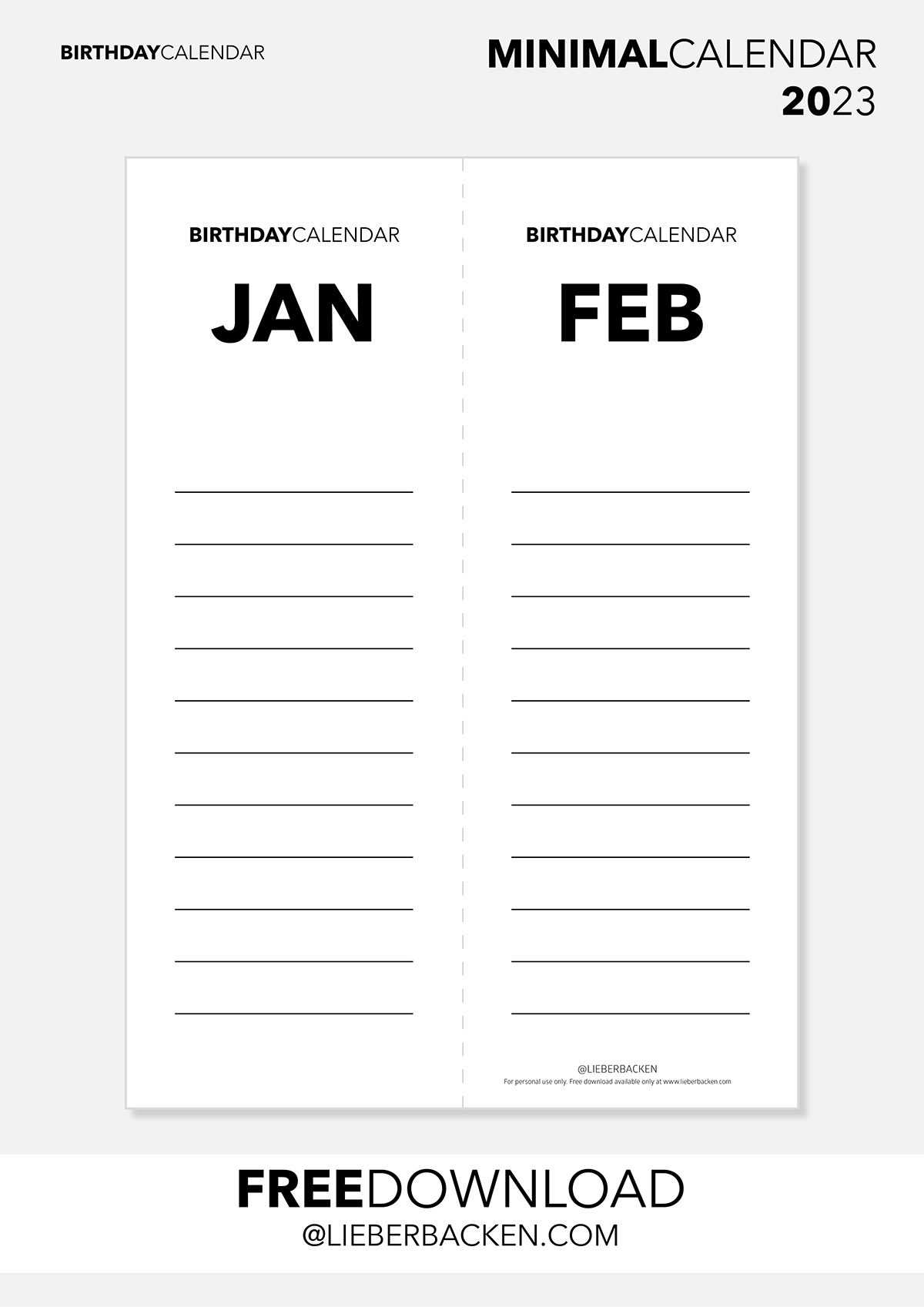 Free Printables: Birthday Calendar (Minimal Calendar Bundle) Freebies