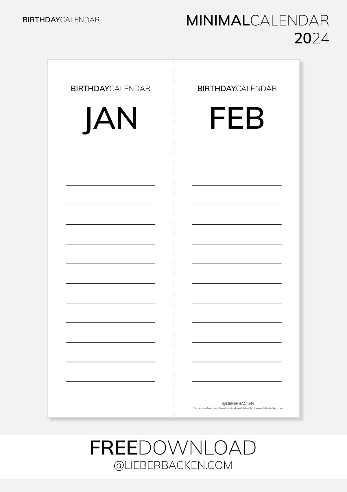 Free Printables: Birthday Calendar (Minimal Calendar Bundle) Freebies