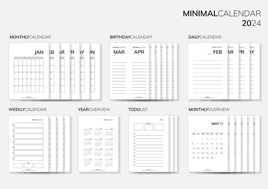 Minimal Calendar 2024 (Free Printables) | Minimalistischer Kalender 2024 - Gratis Download - by LieberBacken