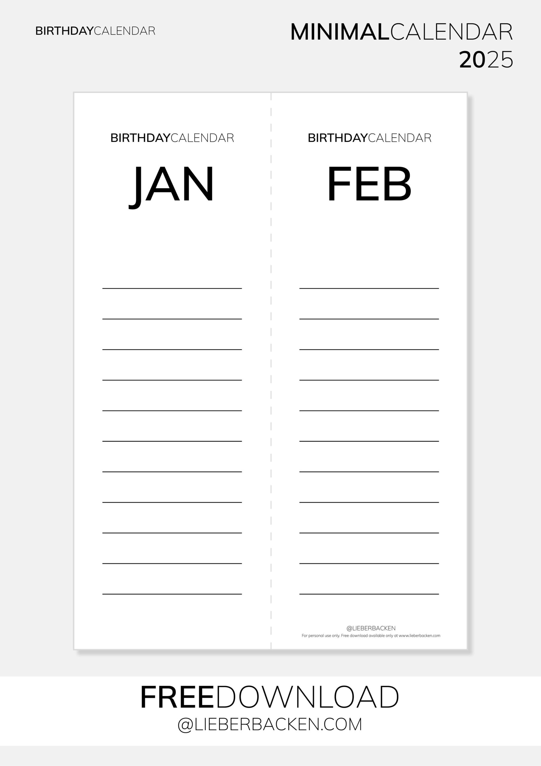 Free Printables: Birthday Calendar (Minimal Calendar Bundle) Freebies
