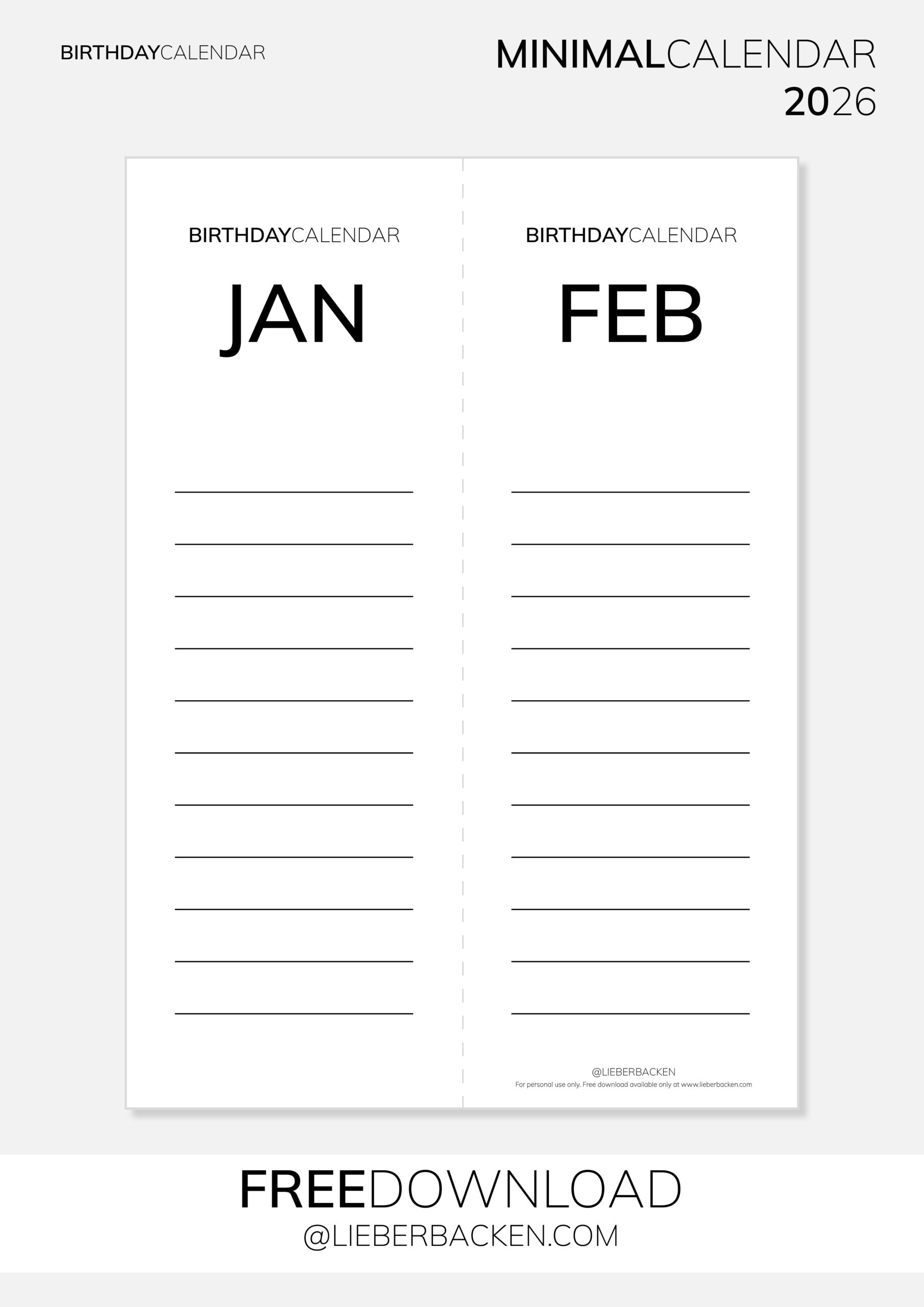 Free Printables: Birthday Calendar (Minimal Calendar Bundle) Freebies