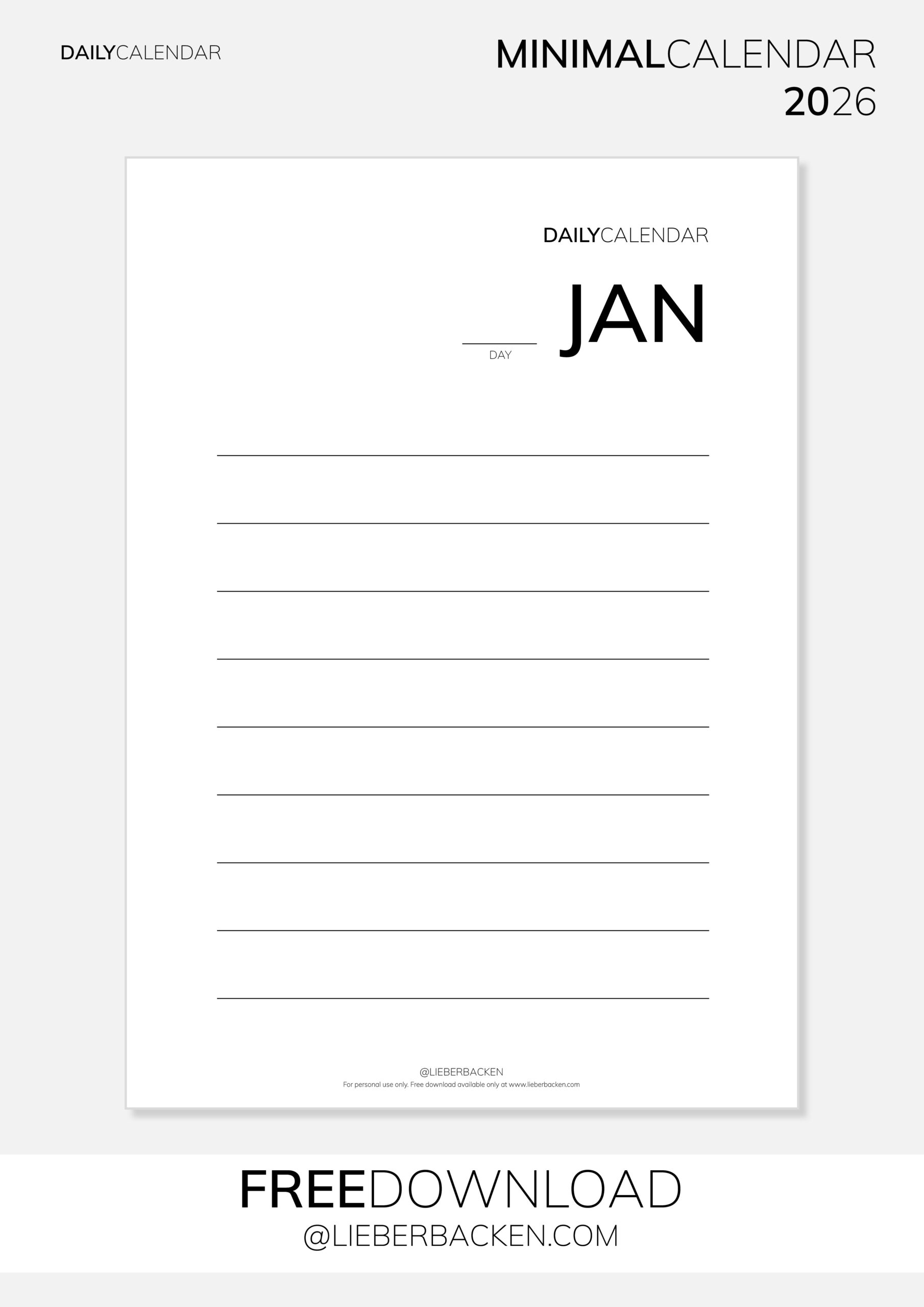 Minimal Calendar Daily Calendar | Tagesübersicht: Gratis herunterladen