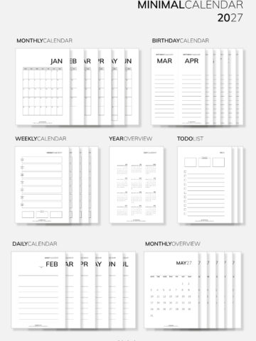 Minimal Calendar 2027 (Free Printables) | Minimalistischer Kalender 2027 - Gratis Download - by LieberBacken